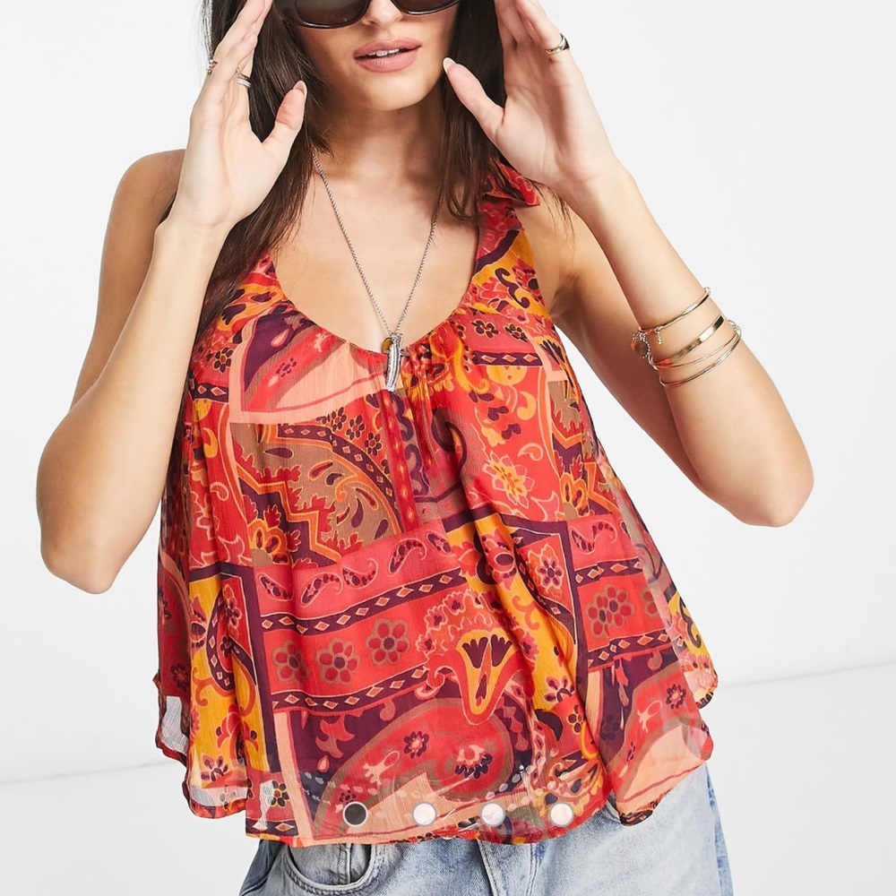 Free People boho paisley printed halter flowy top L